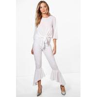 Ruffle Hem Trouser - white