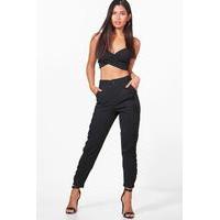 ruffle front slim fit trousers black