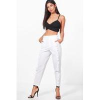 Ruffle Front Slim Fit Trousers - ivory