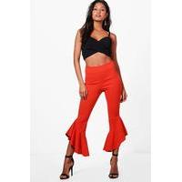 Ruffle Ankle Slim Fit Trousers - red