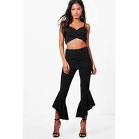 Ruffle Ankle Slim Fit Trousers - black