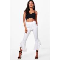 Ruffle Ankle Slim Fit Trousers - ivory