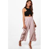 ruffle side woven wide leg culottes mauve