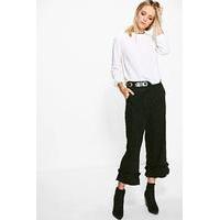 ruffle hem cord cropped trousers black