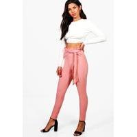 Ruffle Waist Skinny Crepe Trousers - rose