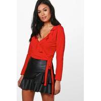Ruffle Wrap Front Crop - red
