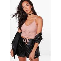 Ruched Front Rib Basic Crop - rose