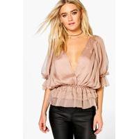 Ruffle Detail Wrap Over Blouse - mink