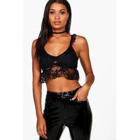 ruffle lace long line bralet black