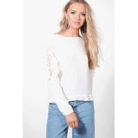 Ruffle Shoulder Woven Blouse - white