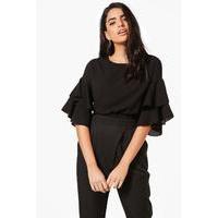 Ruffle Sleeve Top - black