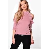 ruffle cold shoulder jumper rose