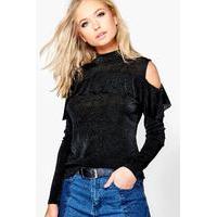 ruffle cold shoulder top black