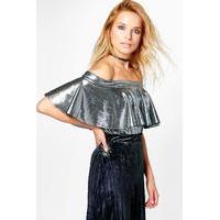 ruffle metallic bardot top silver