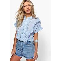 Ruffle Short Sleeved Shirt - pale blue