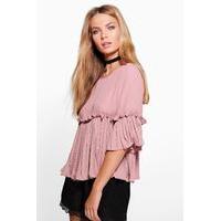 ruffle pleated woven top rose