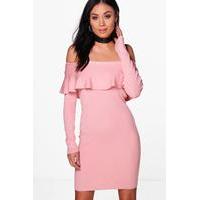 ruffle bardot jumper dress pink