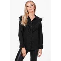 ruffle yoke and cuff shirt black