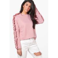 Ruffle Sleeve Oversized Sweatshirt - dusky pink
