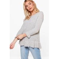 Ruffle Hem & Sleeve Jumper - grey