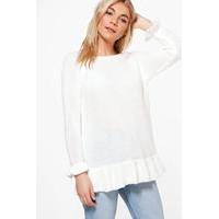 ruffle hem sleeve jumper cream