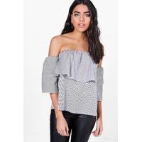 ruffle off the shoulder cotton top black