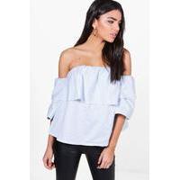 Ruffle Off The Shoulder Cotton Top - blue