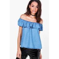 ruffle off the shoulder top blue