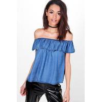 ruffle off the shoulder top indigo