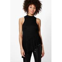 Ruffle Hem Asymmetric Vest - black