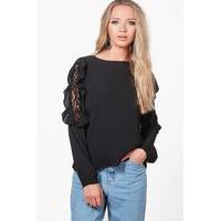 Ruffle Shoulder Woven Blouse - black