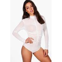 Ruched Front Long Sleeve Bodysuit - cream