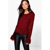 ruffle sleeve hem jumper wine