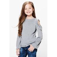 Ruffle Shoulder Jersey Top - grey