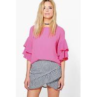 Ruffle Sleeve Top - cerise