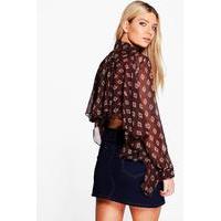 ruffle back tile print shirt black