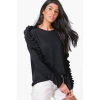 Ruffle Sleeve Oversized Sweatshirt - black