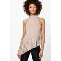 Ruffle Hem Asymmetric Vest - sand