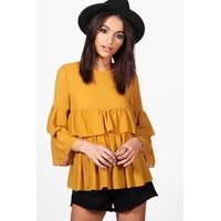 ruffle tiered blouse mustard