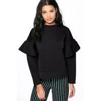 Ruffle Sleeve Sweater - black