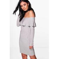 ruffle bardot jumper dress grey