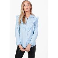 Ruffle Yoke and Cuff Shirt - blue