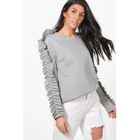 Ruffle Sleeve Oversized Sweatshirt - grey