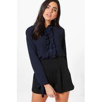 Ruffle Tie Cuff Shirt - navy