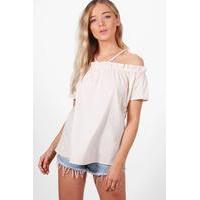 Ruffle Sleeve Cold Shoulder Top - cream