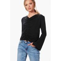 Ruched Front Knitted Top - black