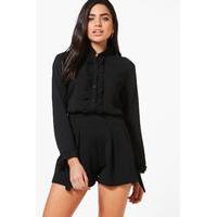 ruffle tie cuff shirt black