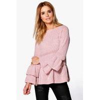 Ruffle Sleeve & Hem Jumper - rose