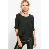 ruffle front woven top black