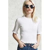 Ruffle Trim Ribbed Knit Top